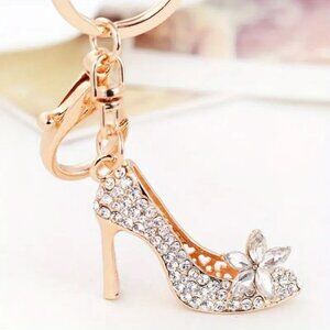 Clear Rhinestone Pump  Keychain Bag Purse Charm
